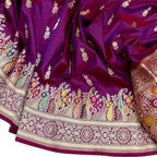 Purple Handloom Banarasi Pure Katan Silk Flower Design Meenakari Saree - Luxurion World
