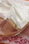 Off White Handloom Banarasi Pure Kora Silk Booti Design Saree - Luxurion World