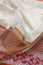 Off White Handloom Banarasi Pure Kora Silk Booti Design Saree - Luxurion World