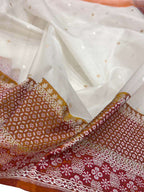 Off White Handloom Banarasi Pure Kora Silk Booti Design Saree - Luxurion World