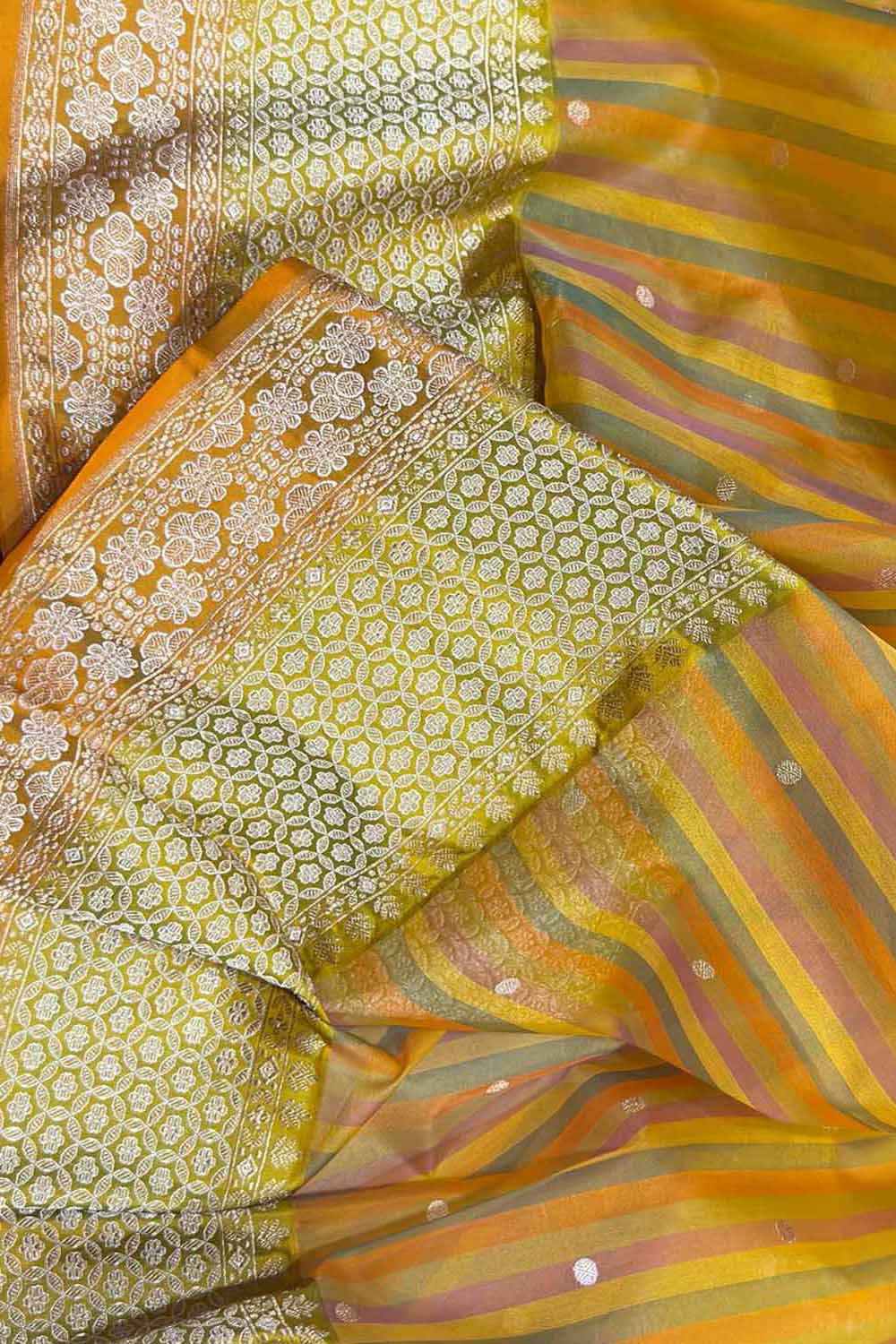 Multicolor Handloom Banarasi Pure Kora Silk Booti Design Saree - Luxurion World