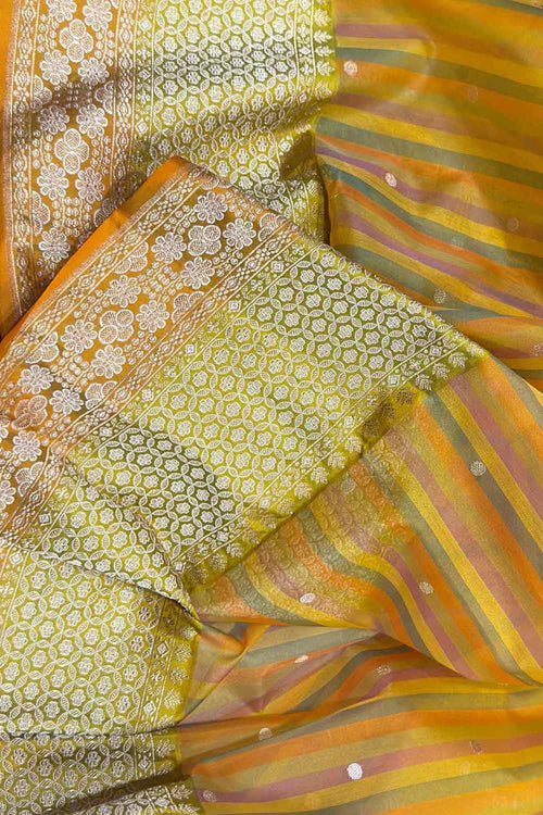 Multicolor Handloom Banarasi Pure Kora Silk Booti Design Saree - Luxurion World