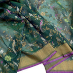 Green Handloom Banarasi Pure Kora Silk Bird And Flower Design Saree - Luxurion World
