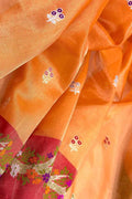 Orange Handloom Banarasi Pure Kora Silk Flower Design Meenakari Saree - Luxurion World
