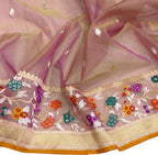 Pink Handloom Banarasi Pure Kora Silk Flower Design Meenakari Saree - Luxurion World