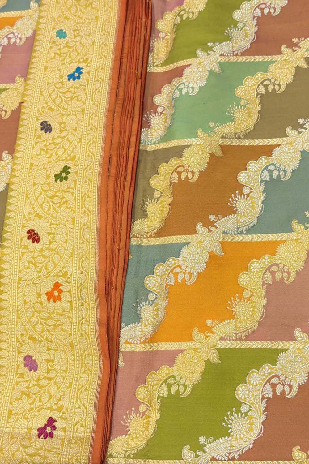 Multicolor Handloom Banarasi Pure Katan Silk Rangkat Saree