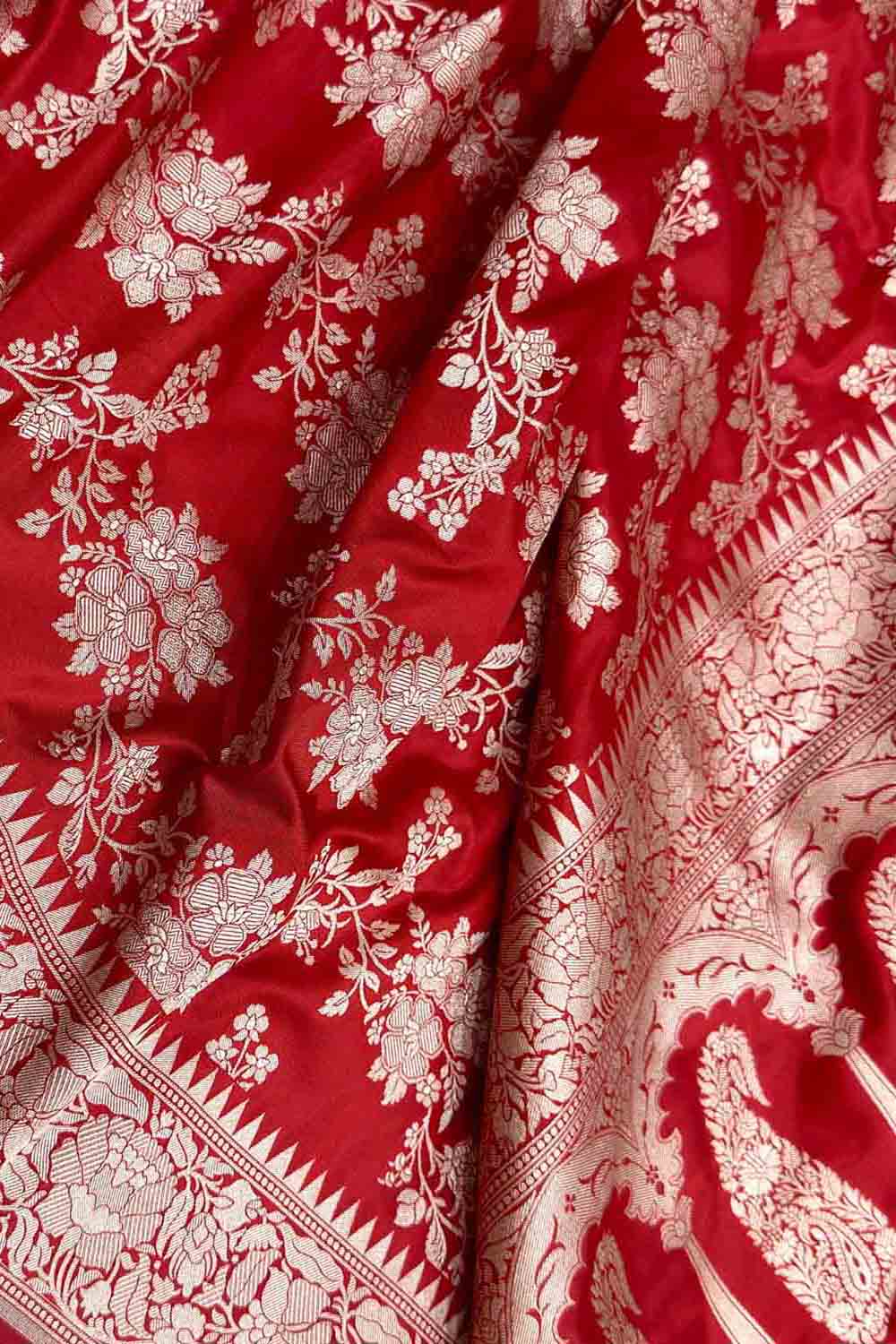 Red Handloom Banarasi Pure Katan Silk Saree