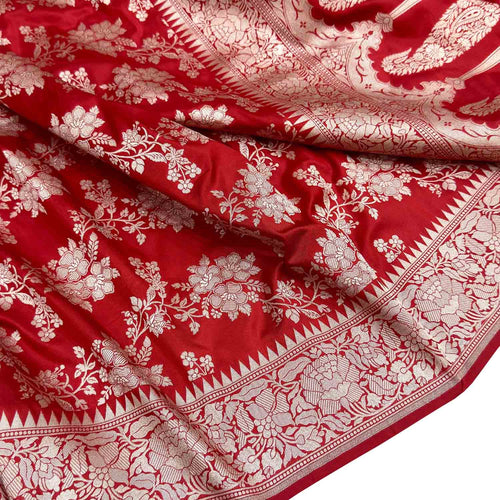Red Handloom Banarasi Pure Katan Silk Saree