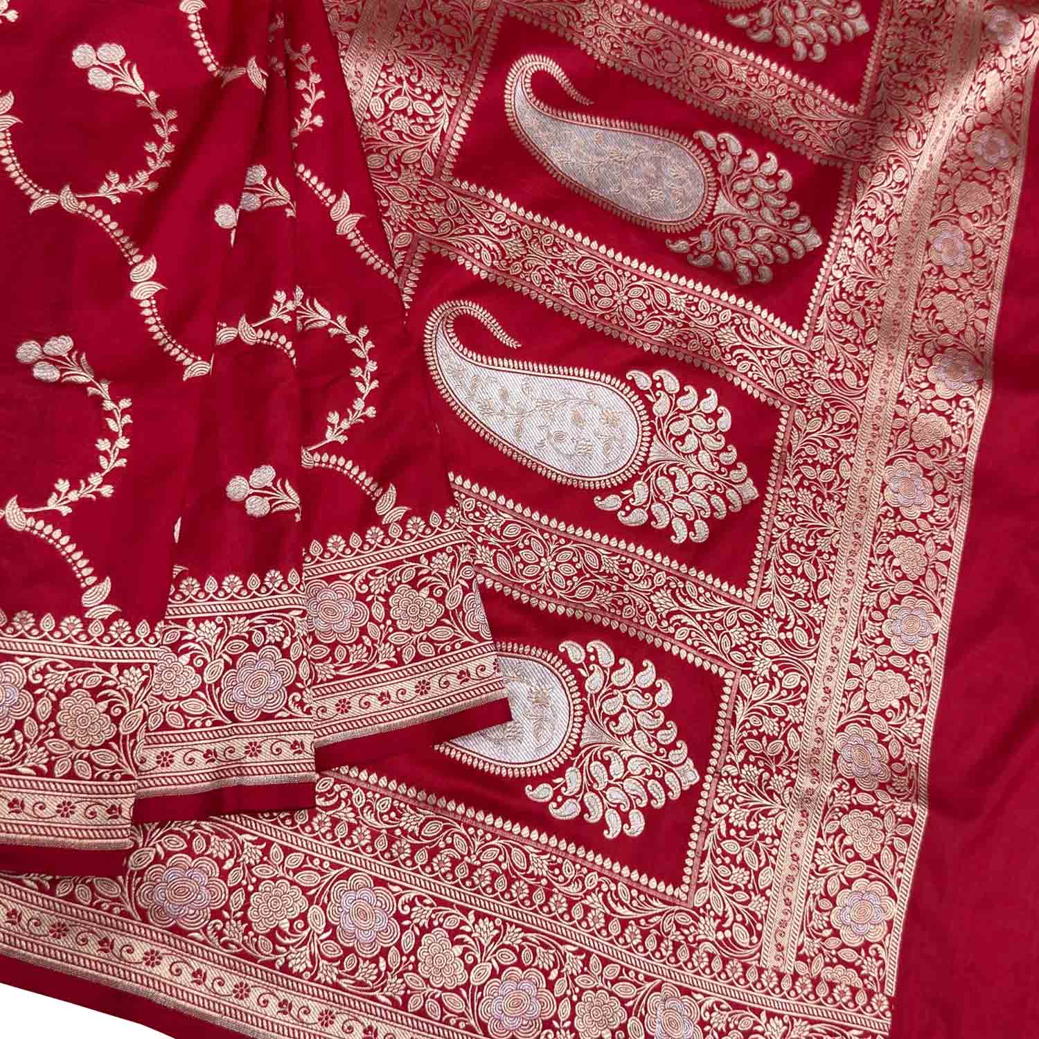 Red Handloom Banarasi Pure Katan Silk Saree
