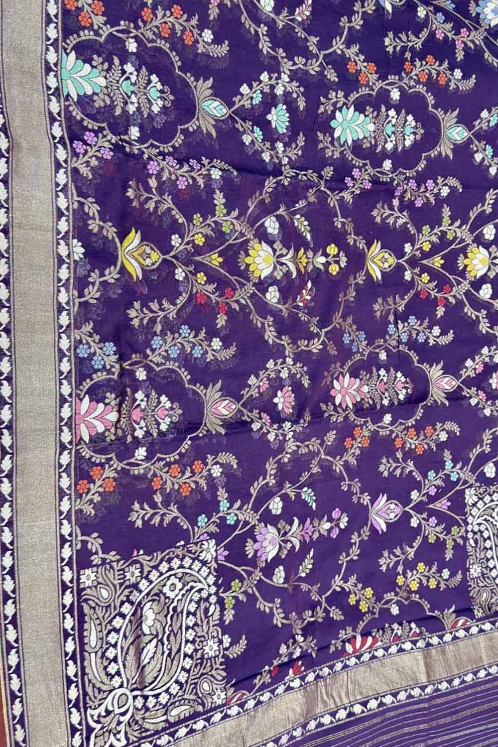 Blue Handloom Pure Banarasi Jamdani Cotton Saree