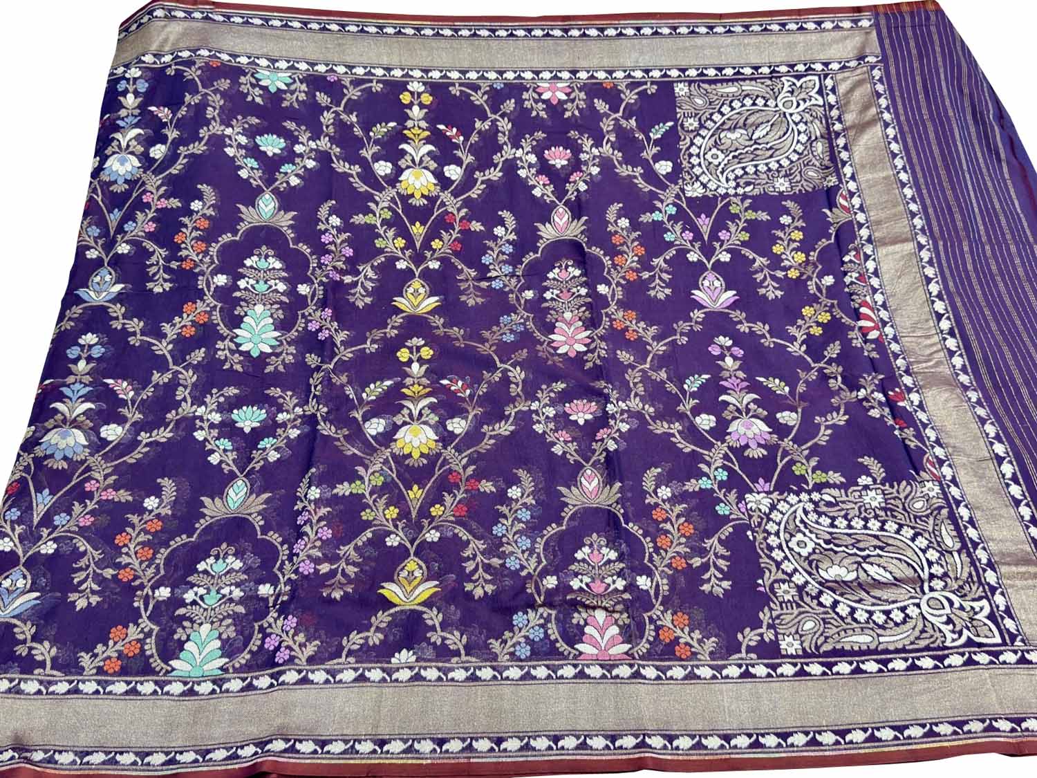 Blue Handloom Pure Banarasi Jamdani Cotton Saree