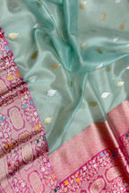 Blue Handloom Banarasi Pure Kora Fully Kadwa And Kadhiyal Contrast Meenakari Border Saree