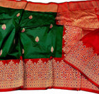 Green Banarasi Handloom Pure Katan Silk Saree - Luxurion World