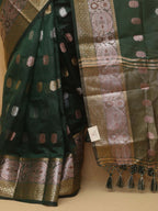 Green Banarasi Cotton Silk Saree - Luxurion World