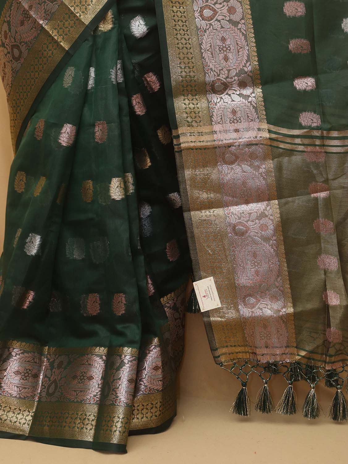 Green Banarasi Cotton Silk Saree - Luxurion World