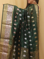 Green Banarasi Cotton Silk Saree - Luxurion World
