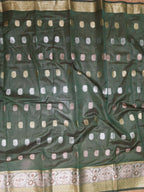 Green Banarasi Cotton Silk Saree - Luxurion World