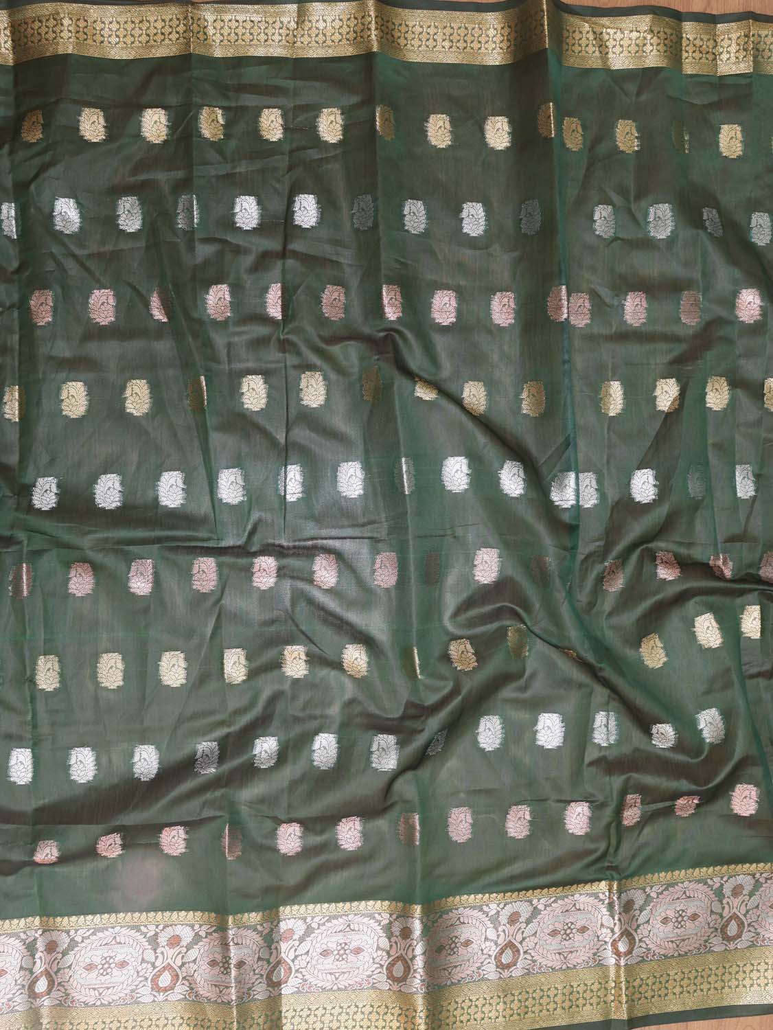 Green Banarasi Cotton Silk Saree - Luxurion World