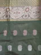 Green Banarasi Cotton Silk Saree - Luxurion World