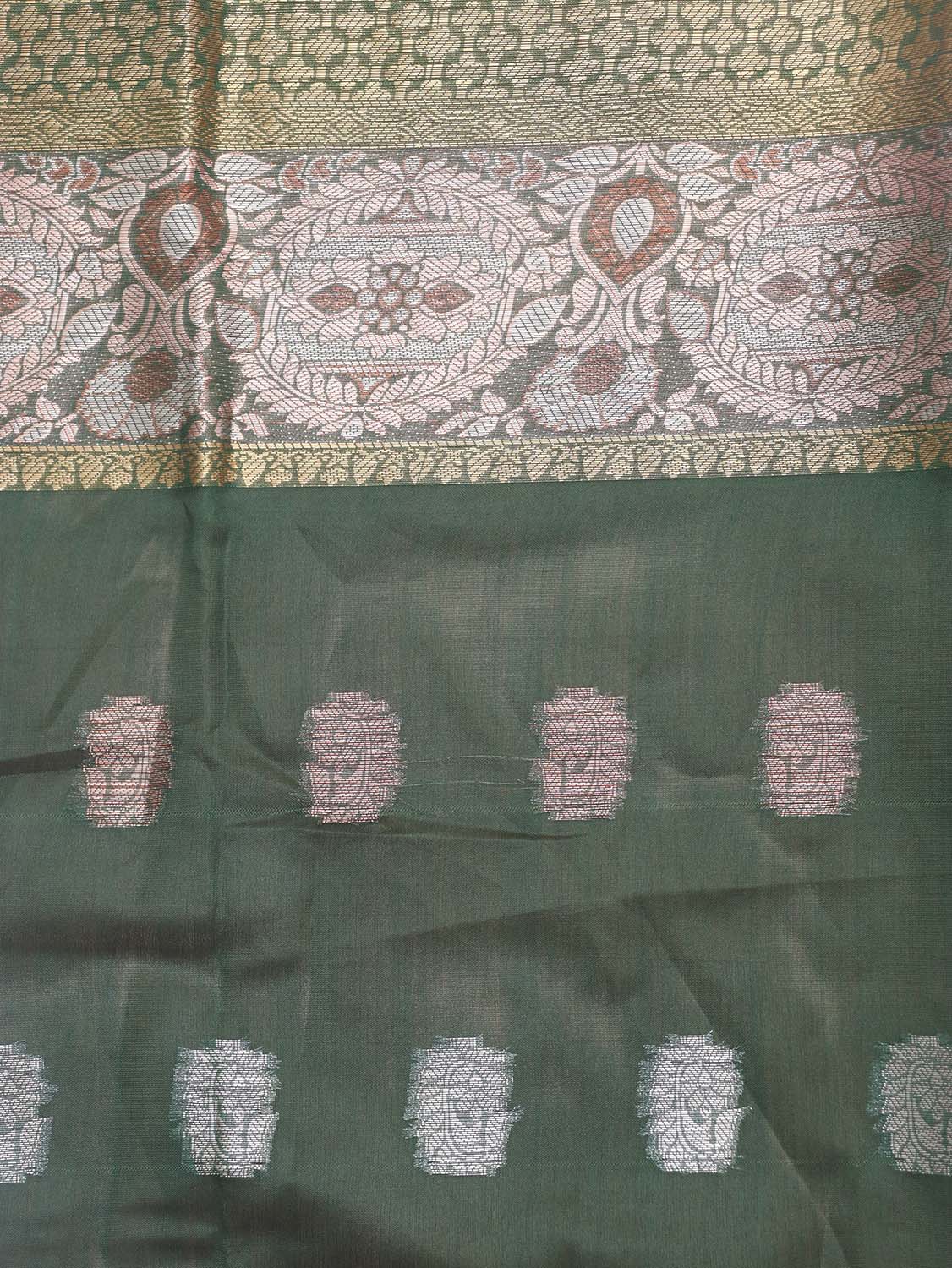 Green Banarasi Cotton Silk Saree - Luxurion World