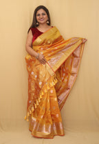 Yellow Banarasi Cotton Silk Saree - Luxurion World