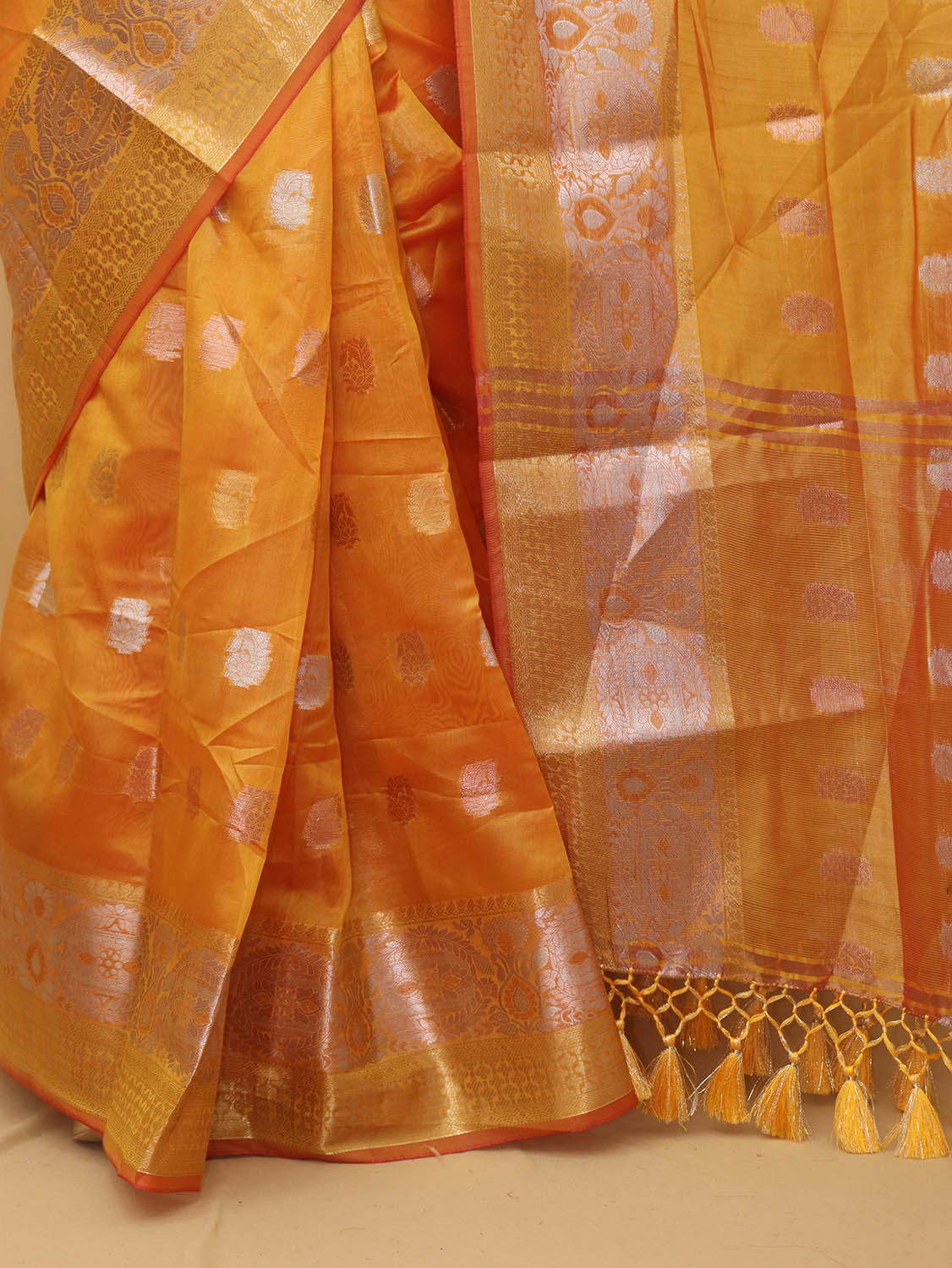 Yellow Banarasi Cotton Silk Saree - Luxurion World