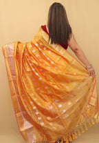 Yellow Banarasi Cotton Silk Saree - Luxurion World