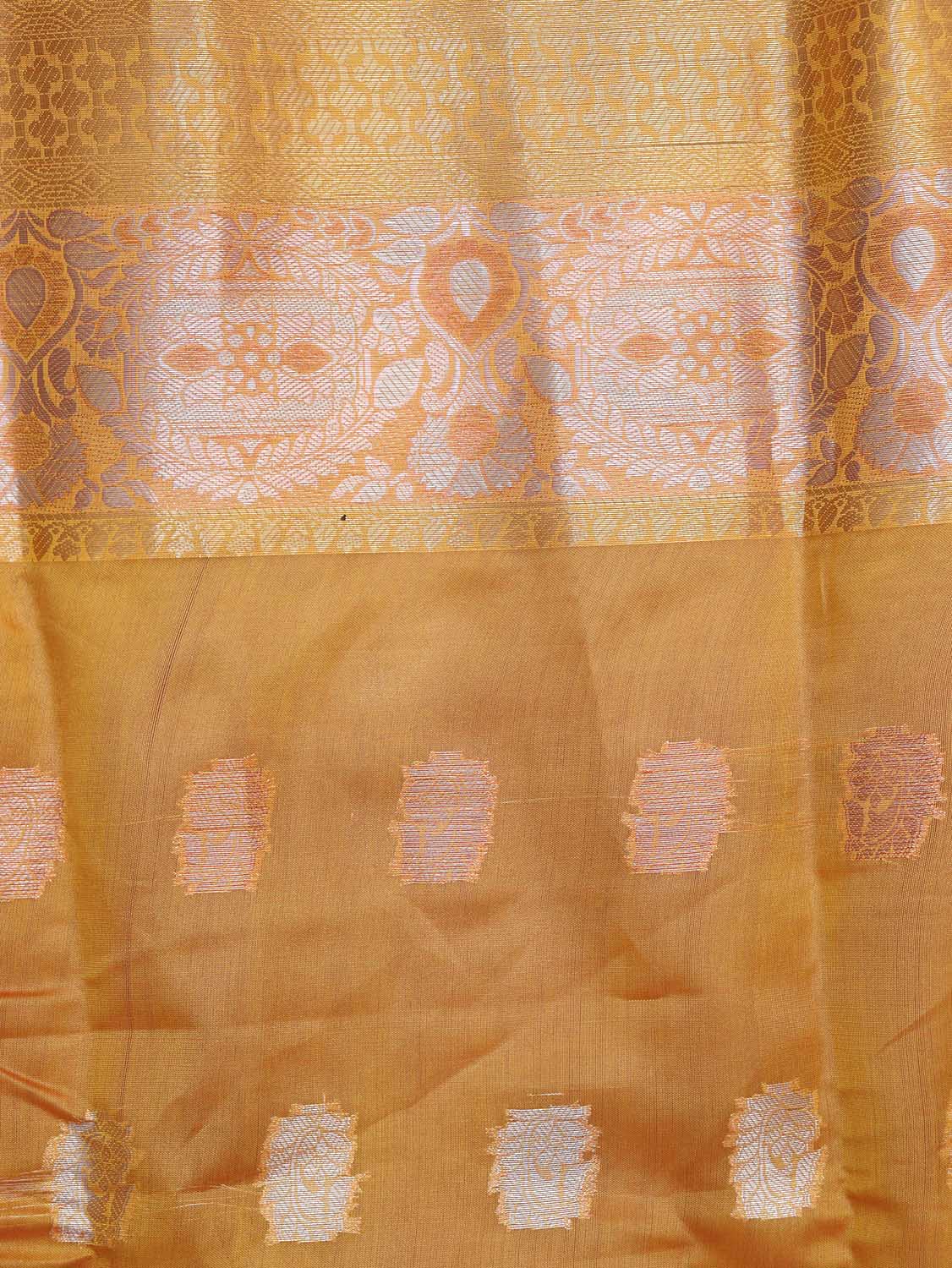 Yellow Banarasi Cotton Silk Saree - Luxurion World
