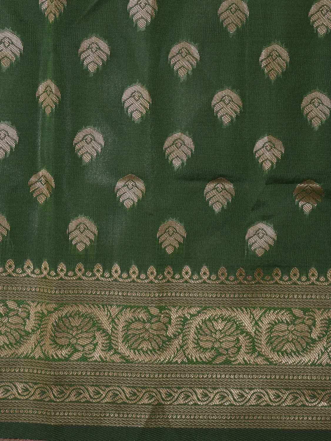 Stunning Green Banarasi Cotton Silk Saree - Elegant and Timeless - Luxurion World