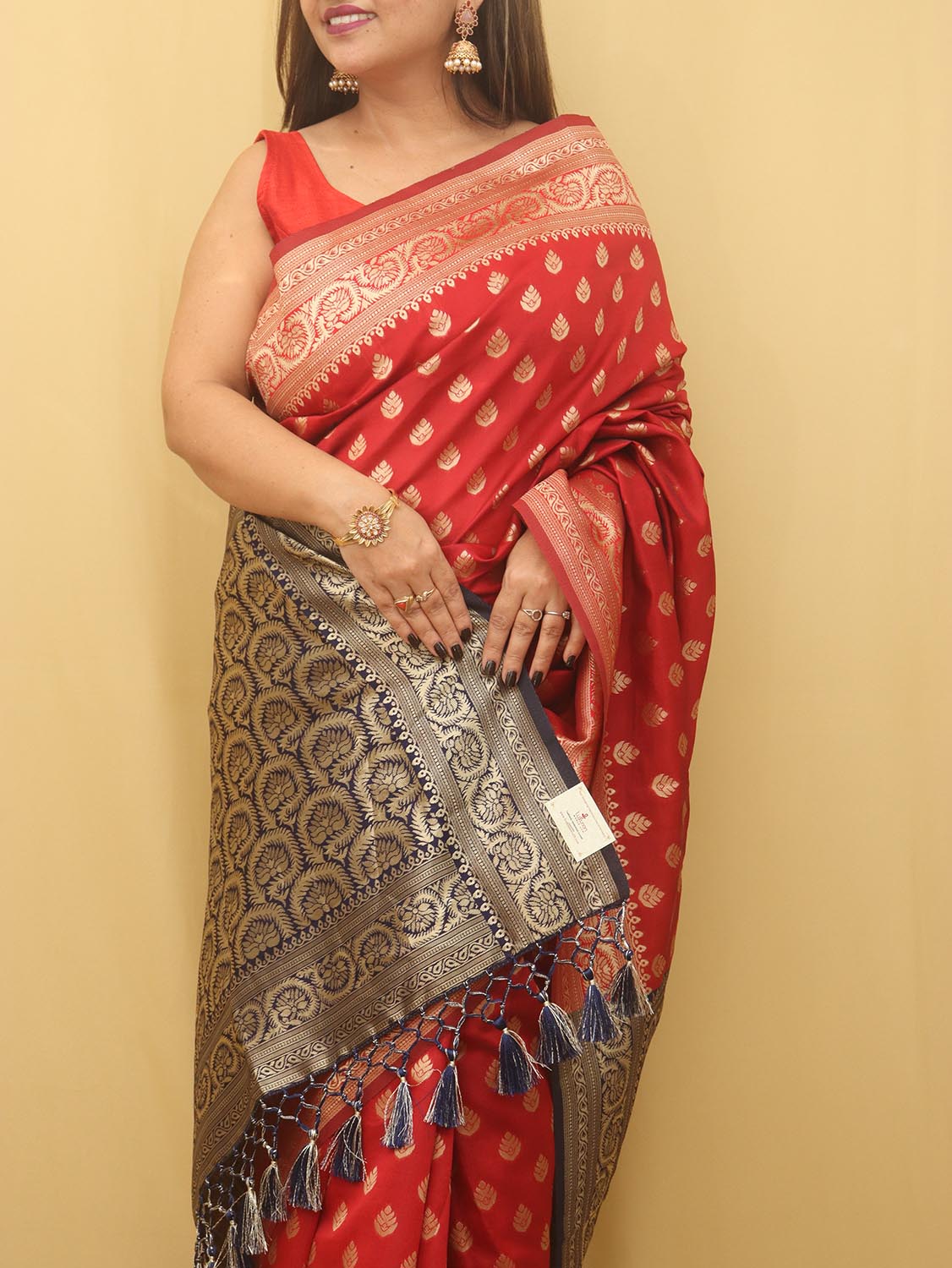 Red Banarasi Cotton Silk Saree - Luxurion World