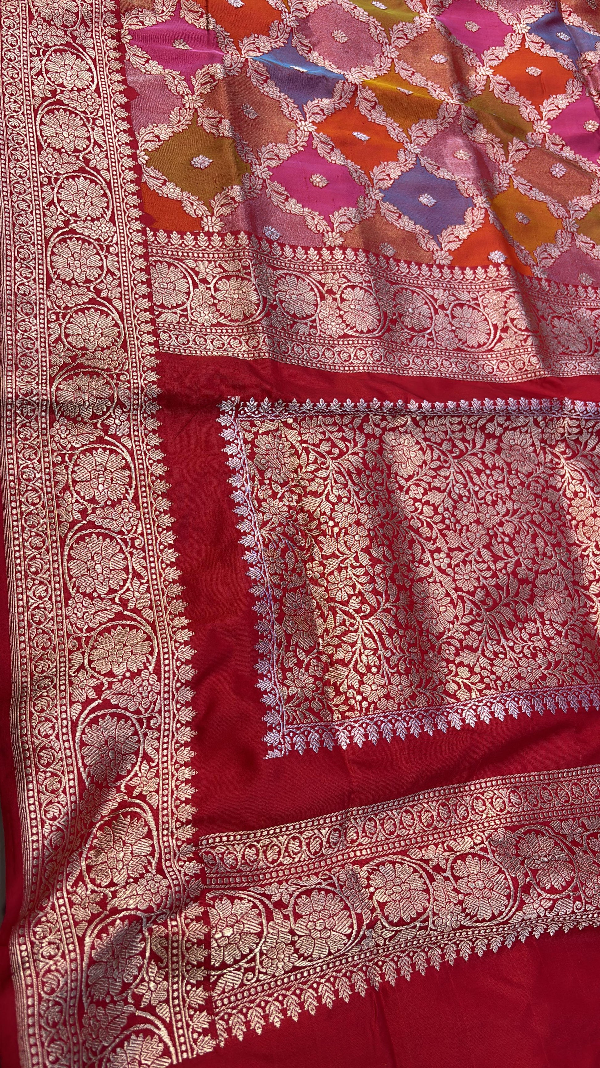 Exquisite Banarasi Handloom Pure Katan Silk Rangkat Saree - Luxurion World