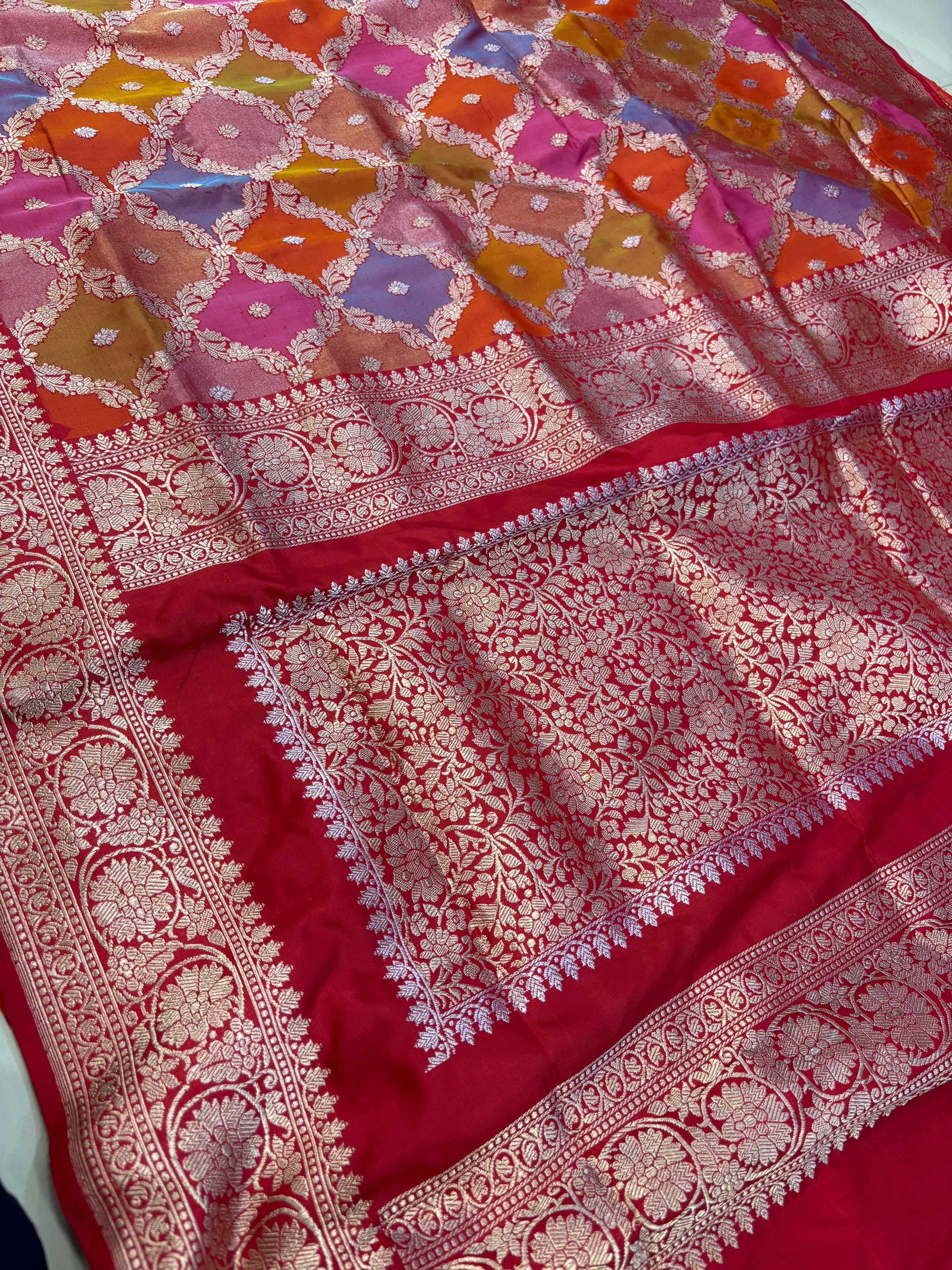 Exquisite Banarasi Handloom Pure Katan Silk Rangkat Saree - Luxurion World