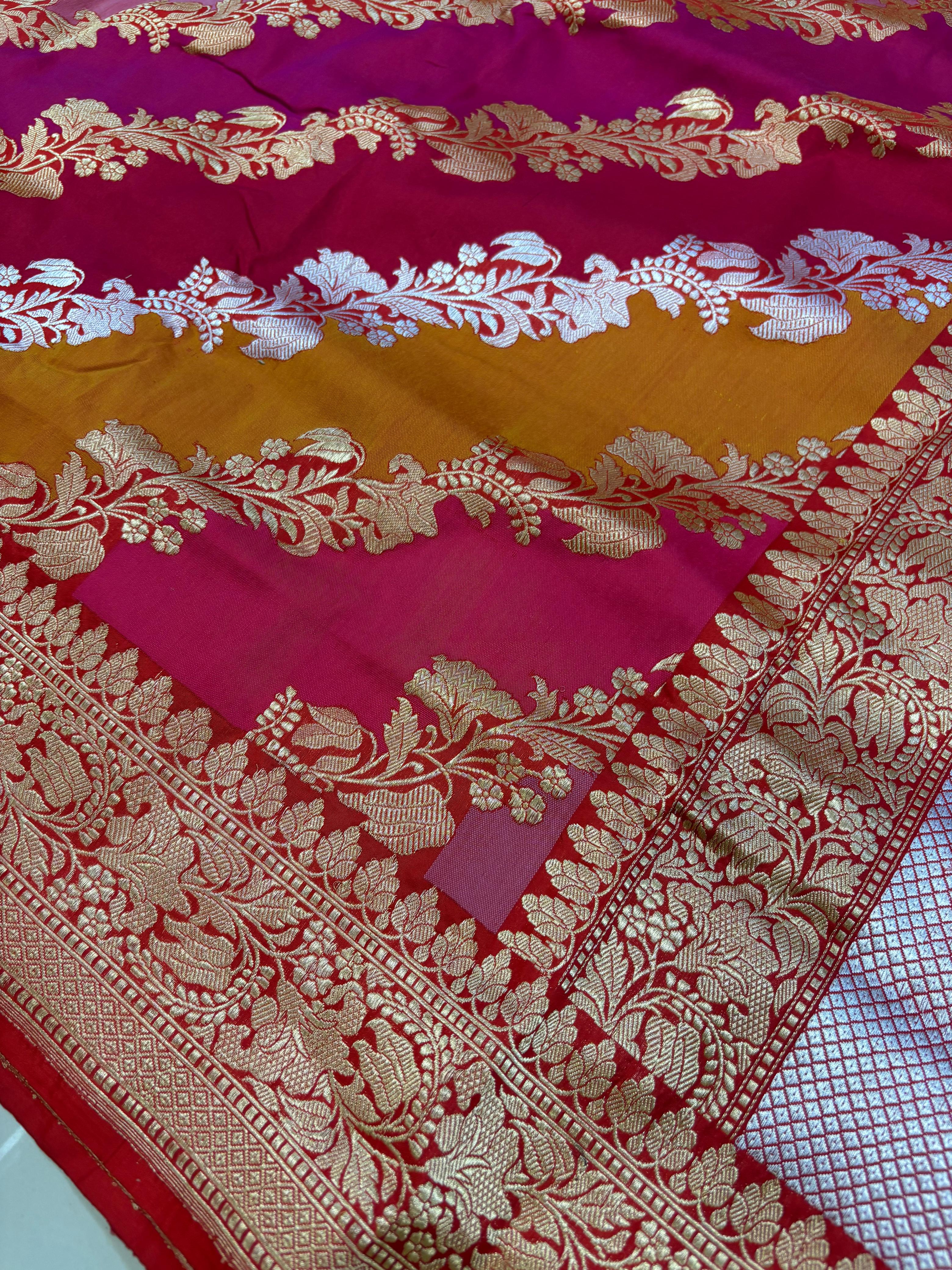 Exquisite Multicolor Banarasi Handloom Pure Katan Silk Rangkat Saree - Luxurion World