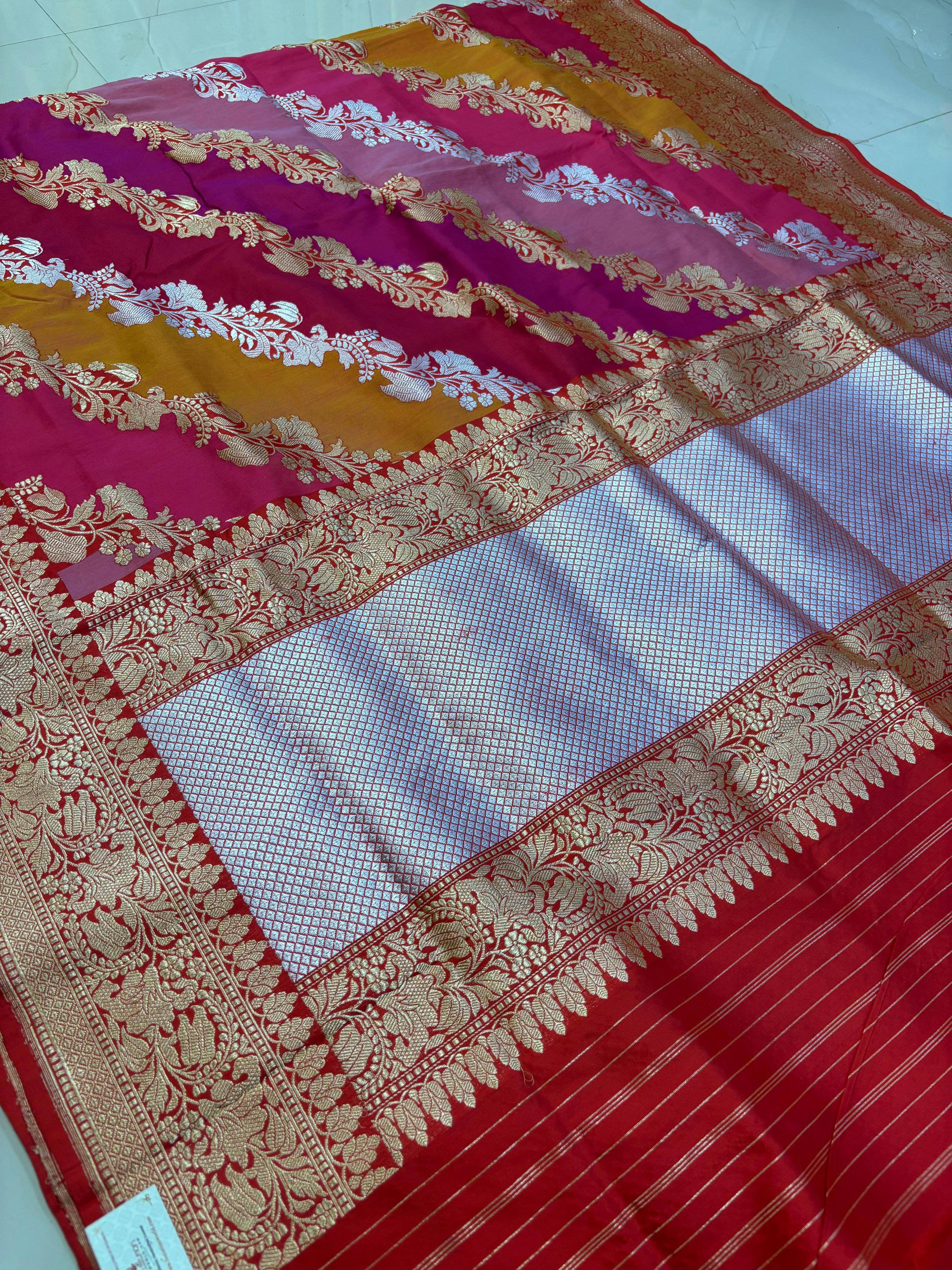 Exquisite Multicolor Banarasi Handloom Pure Katan Silk Rangkat Saree - Luxurion World