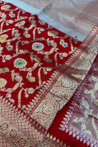 Exquisite Red Banarasi Handloom Pure Katan Silk Meenakari Jaal Design Saree - Luxurion World