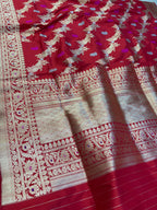 Red Banarasi Handloom Pure Katan Silk Sona Roopa Paisley Design Saree - Luxurion World