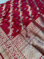 Red Banarasi Handloom Pure Katan Silk Sona Roopa Paisley Design Saree - Luxurion World