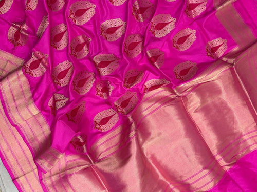 Elegant Pink Handloom Banarasi Pure Katan Silk Jaal Work Saree - Luxurion World