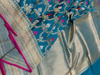 Exquisite Blue Handloom Banarasi Pure Katan Silk Jaal Work Saree - Luxurion World
