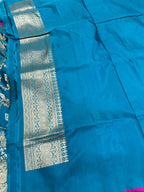Exquisite Blue Handloom Banarasi Pure Katan Silk Jaal Work Saree - Luxurion World