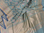 Elegant Grey Handloom Banarasi Pure Katan Silk Jaal Work Saree - Luxurion World