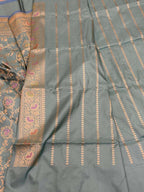 Elegant Grey Handloom Banarasi Pure Katan Silk Jaal Work Saree - Luxurion World