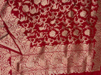Exquisite Red Handloom Banarasi Pure Katan Silk Jaal Work Saree - Luxurion World