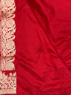 Exquisite Red Handloom Banarasi Pure Katan Silk Jaal Work Saree - Luxurion World