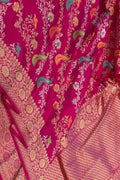 Pink Handloom Banarasi Pure Katan Silk Peacock Design Meenakari Saree - Luxurion World