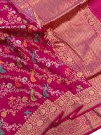 Pink Handloom Banarasi Pure Katan Silk Peacock Design Meenakari Saree - Luxurion World