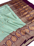 Blue Handloom Banarasi Pure Katan Silk Saree - Luxurion World