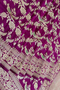 Purple Handloom Banarasi Pure Katan Silk Meenakari Bird Design Saree - Luxurion World