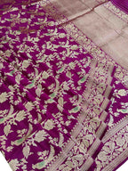 Purple Handloom Banarasi Pure Katan Silk Meenakari Bird Design Saree - Luxurion World