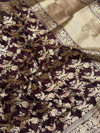 Maroon Handloom Banarasi Pure Katan Silk Meenakari Bird Design Saree - Luxurion World